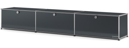 Meuble bas Lowboard XL USM Haller, personnalisable, Anthracite RAL 7016, Avec 3 portes abattantes, 35 cm