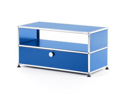 Meuble bas Lowboard TV USM Haller avec porte coulissante, Bleu gentiane RAL 5010
