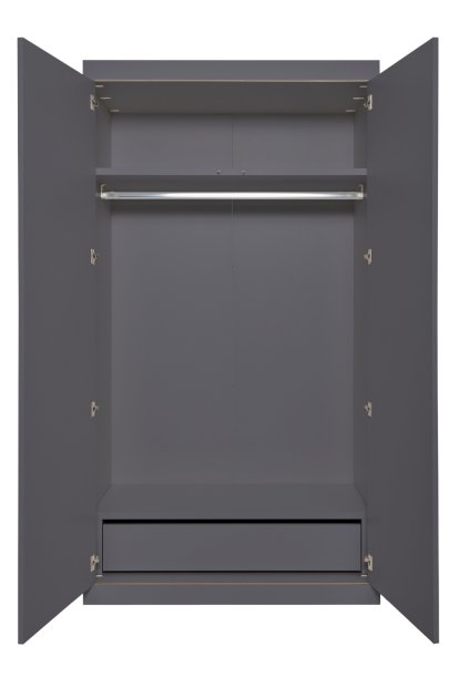 Armoire Flai , Large (216 x 118 x 61 cm), Mélaminé anthracite avec bords bouleau, Configuration 3
