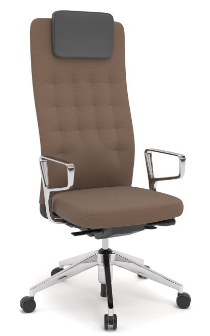 ID Trim L, Mécanisme Flowmotion avec réglage de la profondeur d'assise, Avec supports d'accotoirs en aluminium poli, Noir basic, Tissu Plano marron, Souples pour sols durs