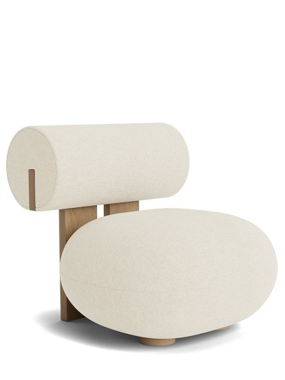 Fauteuil Lounge Hippo, Laine Bouclé blanc cassé, Chêne naturel