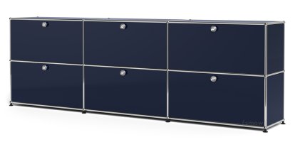 Meuble mixte Sideboard XL USM Haller, personnalisable, Bleu acier RAL 5011, Avec 3 portes abattantes, Avec 3 portes abattantes