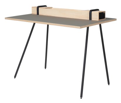 Secrétaire Kurt, Linoleum gris, Frêne non traité