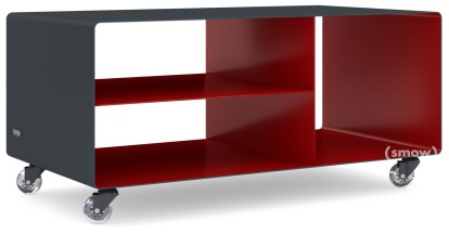 Meuble bas HI-FI R 104, Gris anthracite (RAL 7016) -  Rouge rubis (RAL 3003), Roulettes transparentes