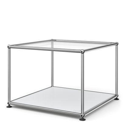Table d'appoint 50 USM Haller, Panneau supérieur en verre, panneau inférieur en métal, Argent mat USM