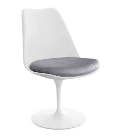 Chaise Tulip Saarinen, Rotatif, Coussin d'assise, Blanc, Argent (Eva 139)