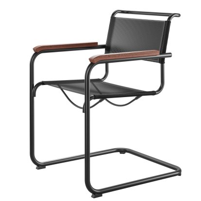 Chaise cantilever S 34 N All Seasons avec accotoirs, Noir, Noir, Sans coussin, Iroko