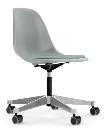 Eames Plastic Side Chair RE PSCC, Gris clair, Avec coussin d'assise, Bleu glacier / ivoire
