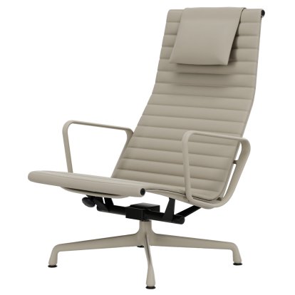 Aluminium Chair EA 124, Aluminium revêtu par poudre couleur craie, Cuir (Standard), Argile
