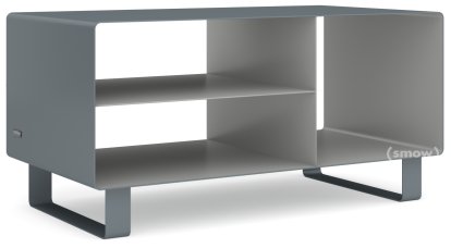 Meuble bas HI-FI R 104, Gris basalte (RAL 7012) - Aluminium blanc (RAL 9006), Piétement luge laqué de la même couleur que l'extérieur