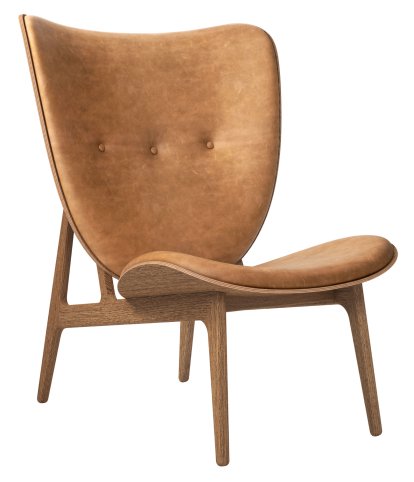 Fauteuil Éléphant, Cuir Dunes camel, Chêne fumé clair