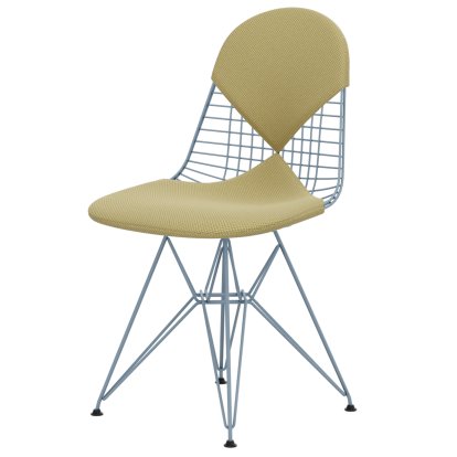 Chaise Wire Chair DKR, Revêtement thermolaqué bleu ciel, Coussin pour assise et dossier (Bikini), Apollo doré / blanc