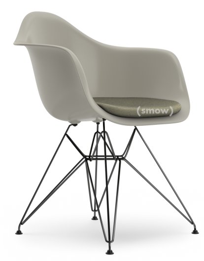 Eames Plastic Armchair RE DAR, Galet, Avec coussin d'assise, Gris chaud / ivoire, Version standard - 43 cm, Revêtement basic dark