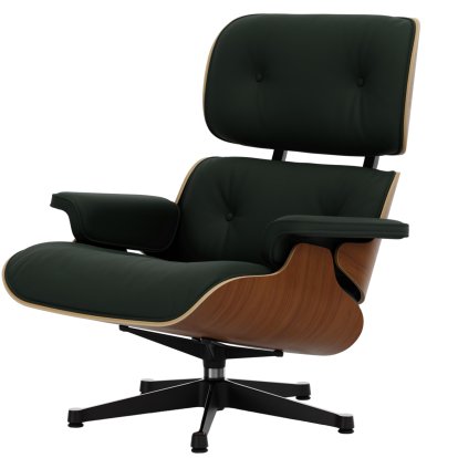 Eames Lounge Chair, Noyer naturel, Cuir Premium F jade, 89 cm, Aluminium poli, côtés noirs