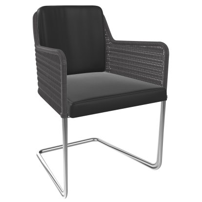 Chaise cantilever D43, Tressage I - gris graphite, Cuir - noir, Acier inoxydable, mat
