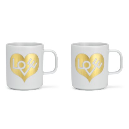 Mug à café Girard , Love Heart, gold, Lot de 2