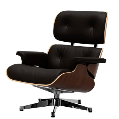 Eames Lounge Chair, Noyer foncé, Cuir Premium F chocolate, 84 cm - Hauteur originale de 1956, Aluminium poli