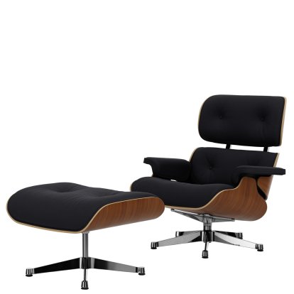 Eames Lounge Chair & Ottoman Calma, Noyer naturel, Calma, gris foncé, 84 cm - Hauteur originale de 1956, Aluminium poli