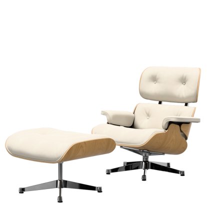 Eames Lounge Chair & Ottoman White, 84 cm - Hauteur originale de 1956
