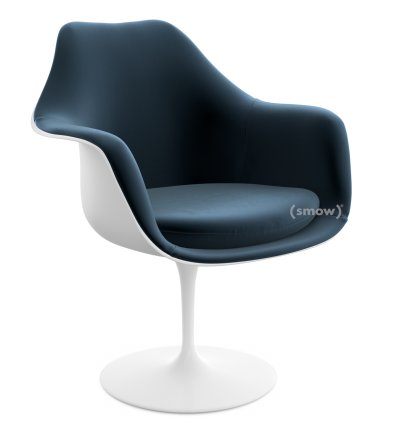 Fauteuil Tulipe Saarinen, Rotatif, Coque et coussin d'assise rembourré, Blanc, Night Blue (Eva 170)
