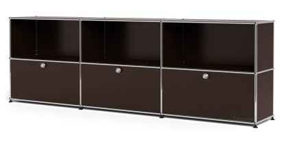 Meuble mixte Sideboard XL USM Haller, personnalisable, Marron USM, Ouvert, Avec 3 portes abattantes