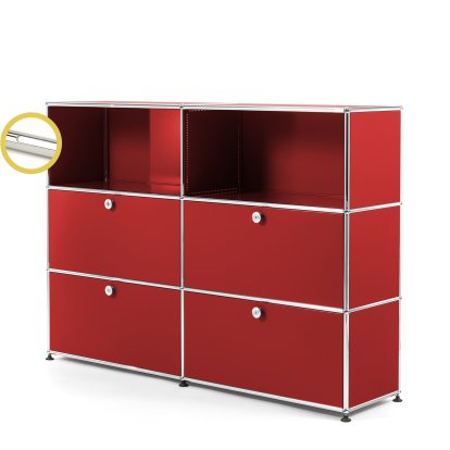 USM Haller E Highboard L avec éclairage du compartiment, Rouge rubis USM, Blanche froide