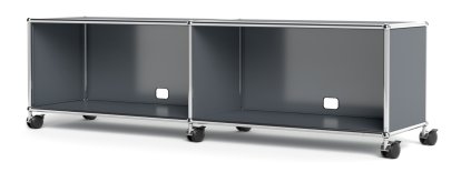 Meuble bas Lowboard TV/Hi-Fi USM Haller, personnalisable, Gris moyen RAL 7005, Avec 2 portes abattantes, Avec passe-câbles au centre bas