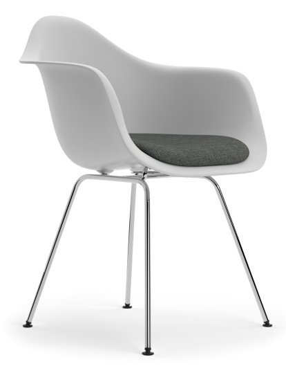 Eames Plastic Armchair RE DAX, Coton blanc, Avec coussin d'assise, Nero / ivoire, Version standard - 43 cm, Chromé