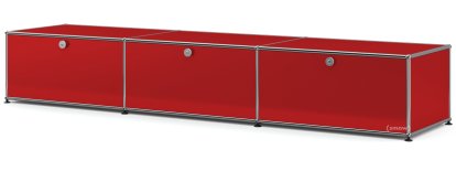 Meuble bas Lowboard XL USM Haller, personnalisable, Rouge rubis USM, Avec 3 portes abattantes, 50 cm