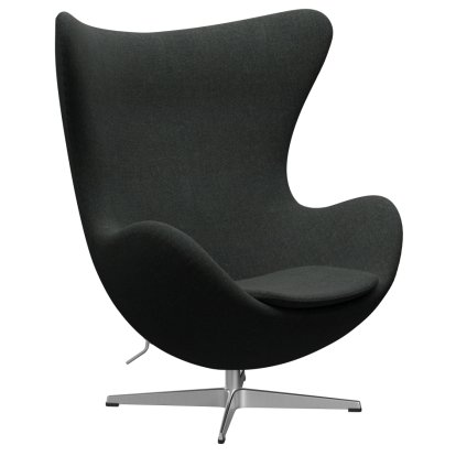 Fauteuil Egg (Oeuf), Re-wool, 198 - Noir/naturel, Aluminium satiné et poli, Sans repose-pied
