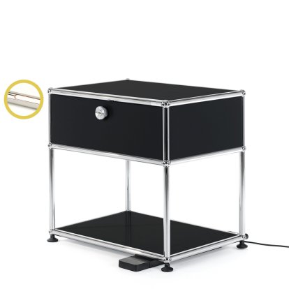 Table de chevet USM Haller E avec variateur de lumière, Noir graphite RAL 9011