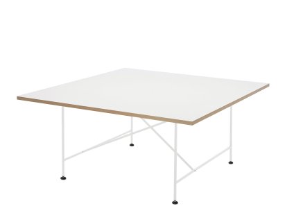 Table de conférence Eiermann 1, Mélaminé blanc avec bords chêne, Blanc, Avec pied réglable en hauteur (H 74-76 cm)