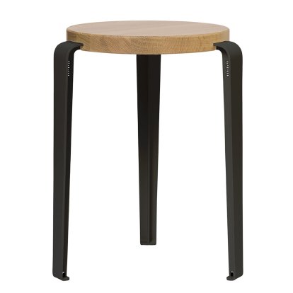 Tabouret Lou, bois massif, Chêne massif, Noir graphite
