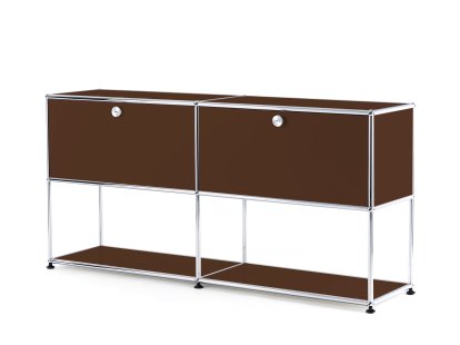 Meuble mixte sideboard L USM Haller avec deux portes abattantes et partie inférieure ouverte, Marron USM