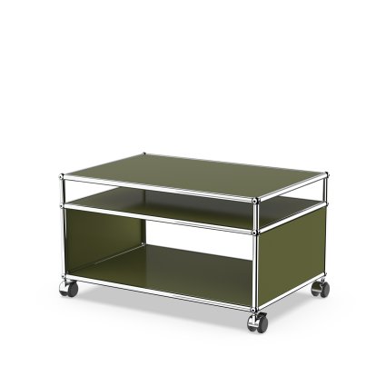 USM Haller table d'appoint à roulettes, Vert olive RAL 6003, Souples pour sols durs