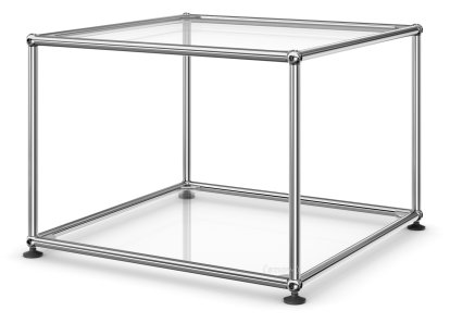 Table d'appoint 50 USM Haller, Panneaux inférieur et supérieur en verre, Verre transparent