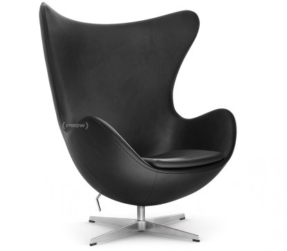 Fauteuil Egg (Oeuf), Cuir Essential, Noir, Aluminium satiné et poli, Sans repose-pied