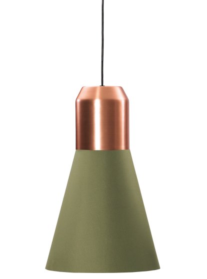 lampe suspendue Bell Light, Cuivre , Étoffe verte, H 35 x ø 32 cm