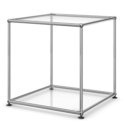 Table d'appoint USM Haller 50 haute, Panneaux inférieur et supérieur en verre, Verre transparent