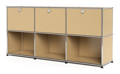 Meuble mixte Sideboard 50 USM Haller, personnalisable, Beige USM, Avec 3 portes abattantes, Ouvert