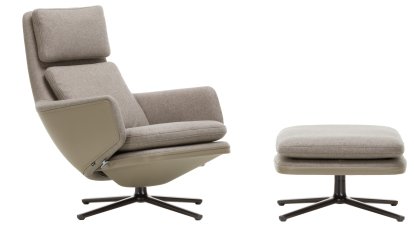 Fauteuil Grand Relax, Avec repose-pieds, Tissu Cosy, fossil / Cuir Forte, sand, Noir basic, 41,5 cm