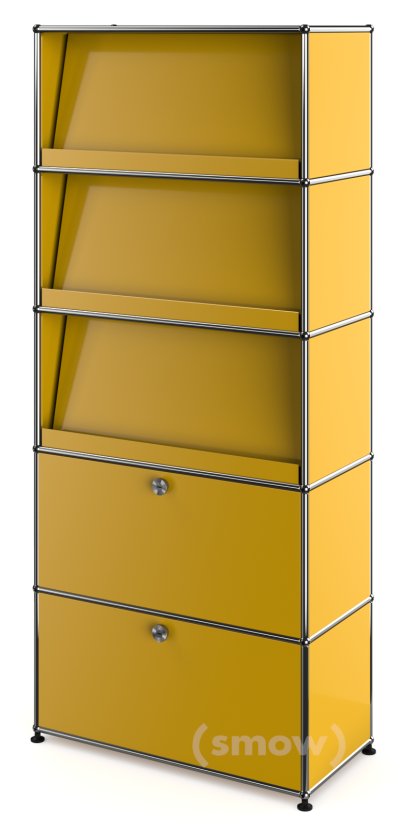 Étagère USM Haller avec 3 présentoirs inclinés, Jaune or RAL 1004