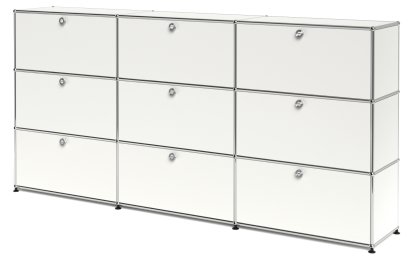 Meuble haut Highboard XL USM Haller, personnalisable, Blanc pur RAL 9010, Avec 3 portes abattantes, Avec 3 portes abattantes, Avec 3 portes abattantes