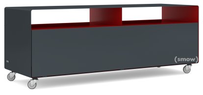 Meuble TV R 109, Bicolore   , Gris anthracite (RAL 7016) -  Rouge rubis (RAL 3003), Roulettes industrielles