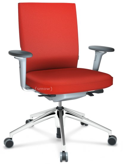 ID Soft, Mécanisme Flowmotion avec inclinaison avant et réglage de la profondeur , Avec accotoirs 3D, Piétement à 5 branches, aluminium poli, Soft grey, Assise et dossier Plano, Rouge coquelicot, Durs pour tapis