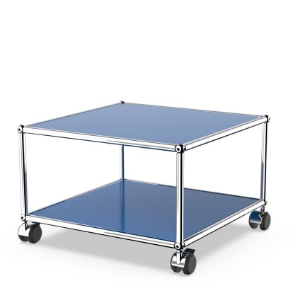 USM Haller table d'appoint avec roulettes, Bleu gentiane RAL 5010, Durs pour tapis