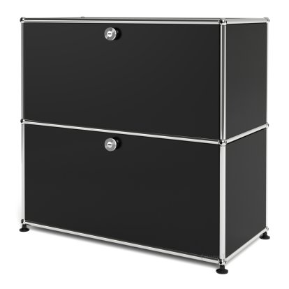 Meuble mixte Sideboard M USM Haller, personnalisable, Noir graphite RAL 9011, Avec  porte abattante, Avec  porte abattante
