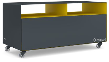 Meuble TV R 108, Gris anthracite (RAL 7016) - Jaune signalisation (RAL 1023), Roulettes transparentes