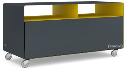 Meuble TV R 108, Gris anthracite (RAL 7016) - Jaune signalisation (RAL 1023), Roulettes industrielles
