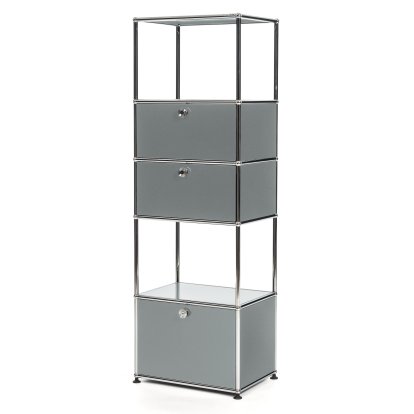 USM Haller Étagère de salon M Type 2, Gris moyen RAL 7005, Avec 3 portes abattantes